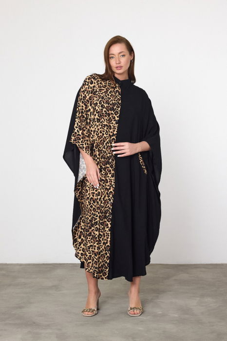 Rochie oversize animal print-negru, din vascoza [5]
