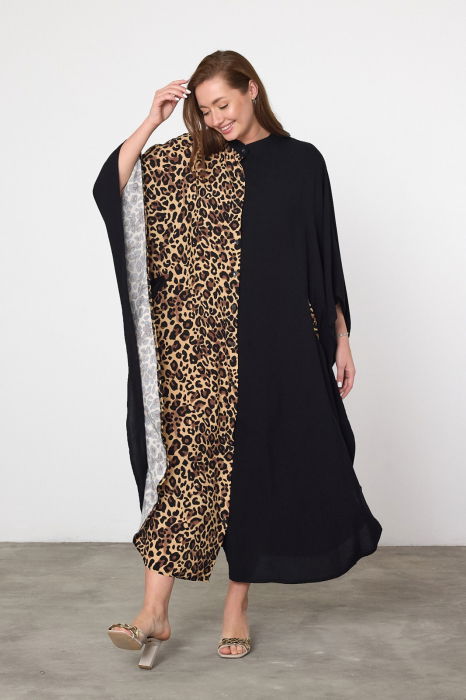 Rochie oversize animal print-negru, din vascoza [7]