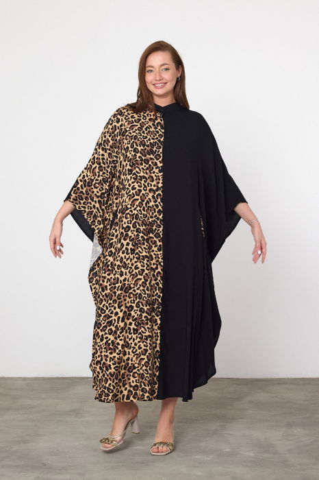 Rochie oversize animal print-negru, din vascoza [8]