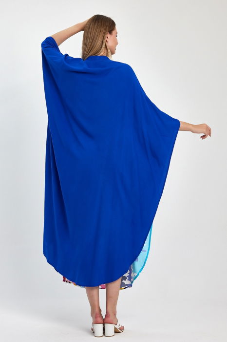 Rochie oversize, cu imprimeu si broderie in nunte de albastru, din vascoza [7]