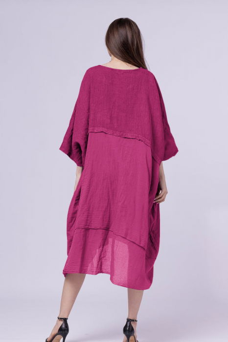 Rochie oversize, magenta, din in si batist de bumbac [3]
