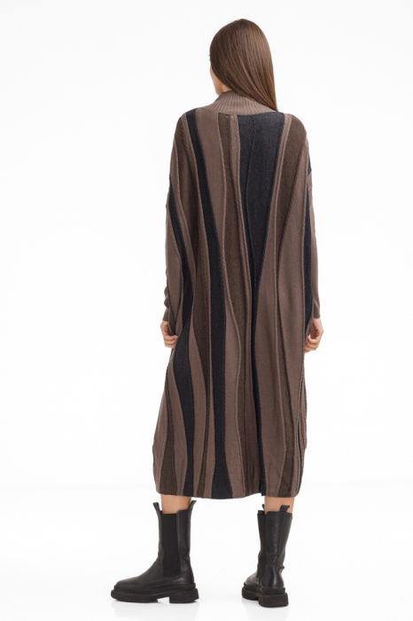 Rochie oversize tricotata cu dungi unduitoare si croi lejer, bej-maro [5]