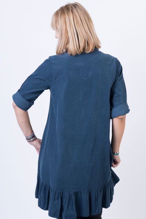 Rochie pentru colanti cu volan, din catifea reiata, turcoaz inchis [3]