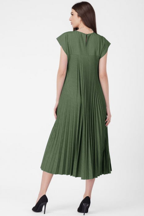Rochie plisata  A-line lunga, material fin si usor creponat, kaki [3]
