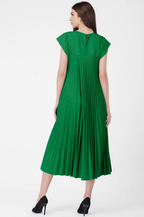 Rochie plisata  A-line lunga, material fin si usor creponat, verde [3]