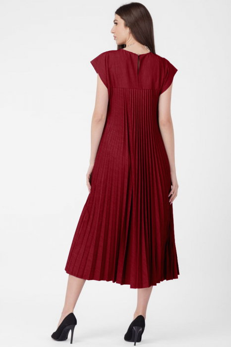 Rochie plisata  A-line lunga, material fin si usor creponat, bordo [3]