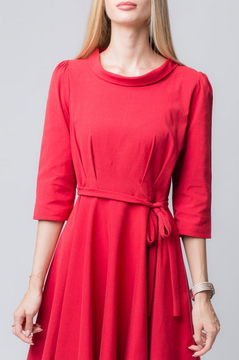 Rochie rosie, eleganta - casual, taiata in talie, clos [3]