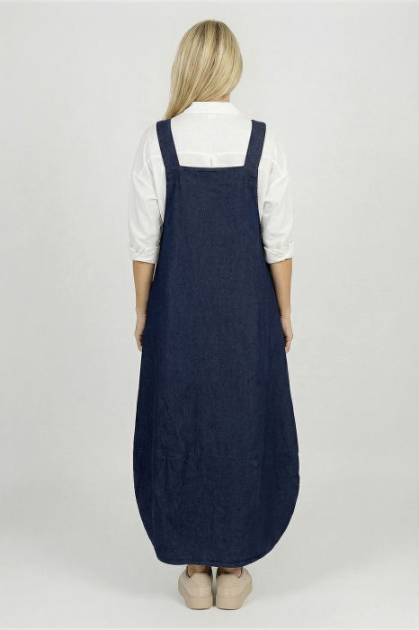 Rochie sarafan lunga cu bretele si snur reglabil, din denim [3]