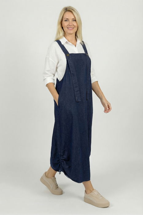 Rochie sarafan lunga cu bretele si snur reglabil, din denim [2]