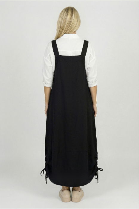 Rochie sarafan lunga cu bretele si snur reglabil, din jerseu de bumbac neagra [3]