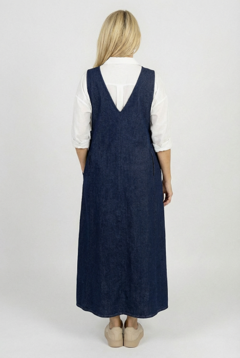 Rochie sarafan lunga, masura mare, cu decolteu in V din denim [3]