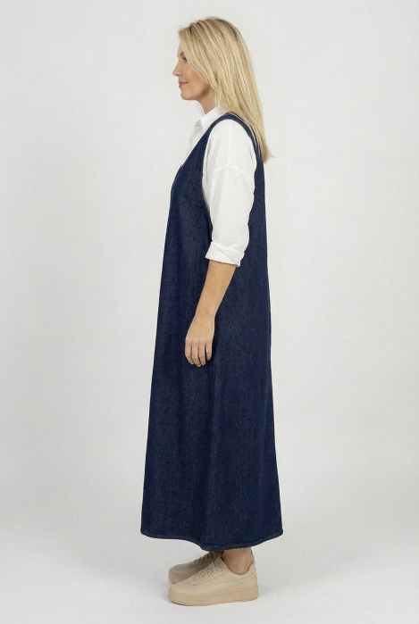 Rochie sarafan lunga, masura mare, cu decolteu in V din denim [2]