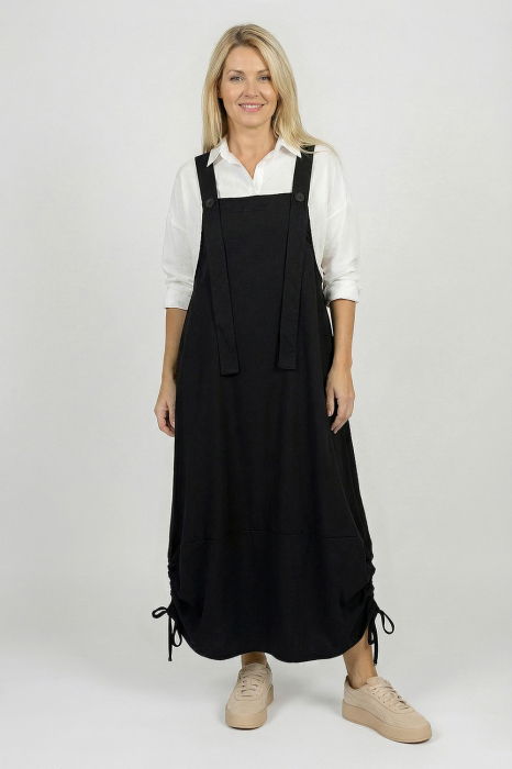 Rochie sarafan lunga cu bretele si snur reglabil, din jerseu de bumbac neagra [2]