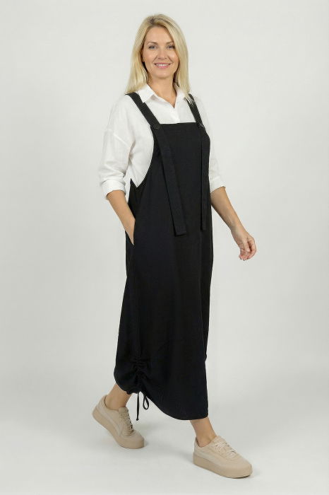 Rochie sarafan lunga cu bretele si snur reglabil, din jerseu de bumbac neagra [1]