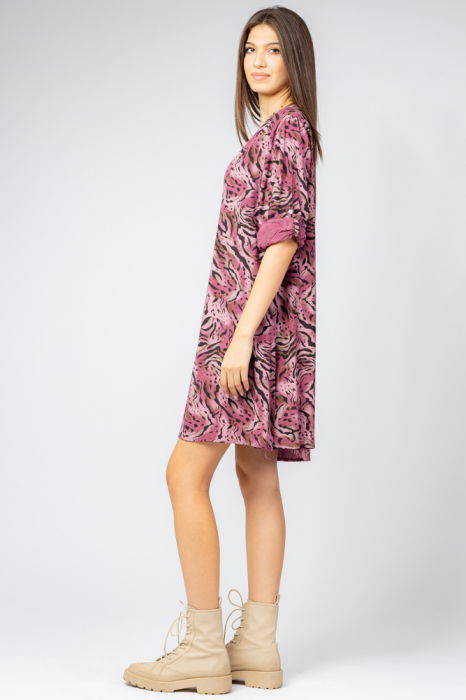 Rochie scurta din vascoza cu imprimeu animal print, roz [2]