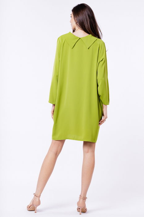 Rochie scurta verde deschis cu guler intors si buzunare [4]