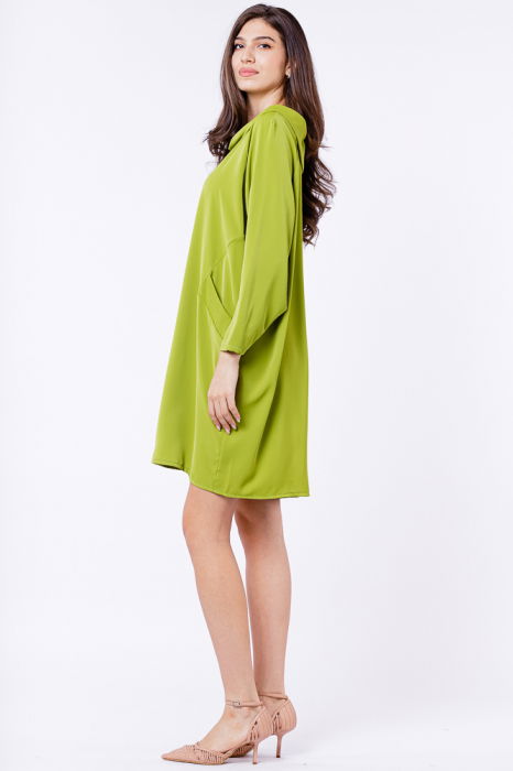 Rochie scurta verde deschis cu guler intors si buzunare [3]
