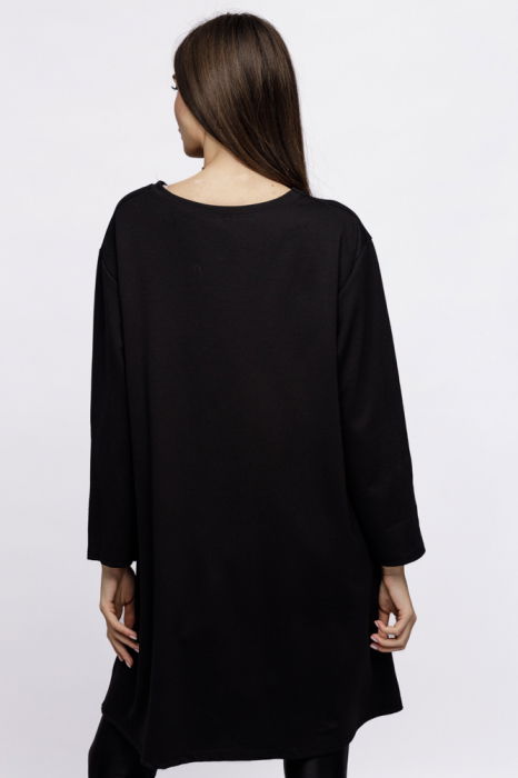 Rochie midi neagra, din tricot de vascoza cu piele ecologica și motiv "Hope" [4]