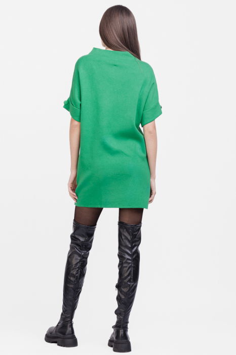 Rochie scurta tricotata, cu maneca scurta si nasture, din vascoza, verde [3]