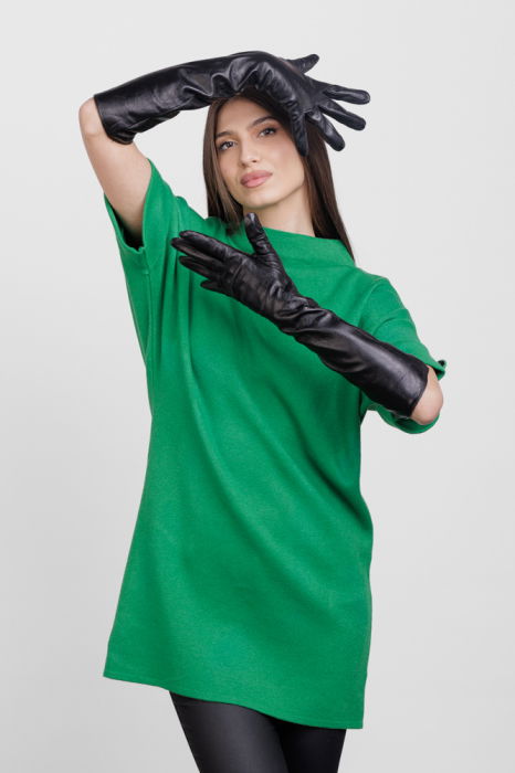 Rochie scurta tricotata, cu maneca scurta si nasture, din vascoza, verde [4]