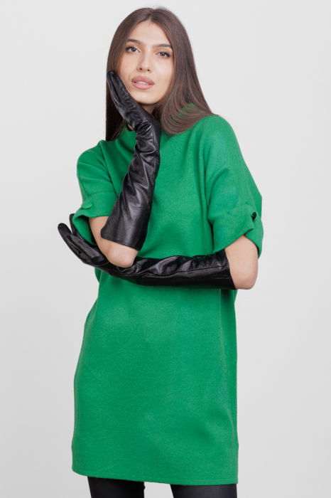 Rochie scurta tricotata, cu maneca scurta si nasture, din vascoza, verde [6]