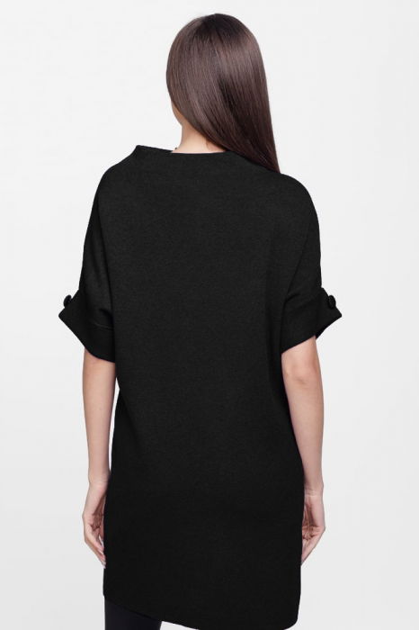 Rochie scurta tricotata, cu maneca scurta si nasture, din vascoza, neagra [3]