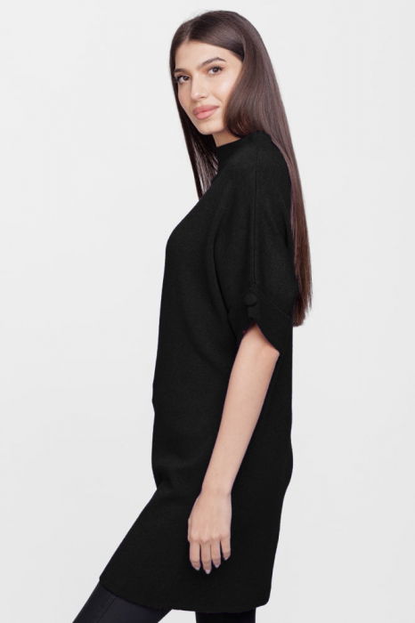 Rochie scurta tricotata, cu maneca scurta si nasture, din vascoza, neagra [2]