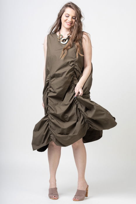 Rochie spectaculoasa kaki, din poplin satinat, cu falduri [3]