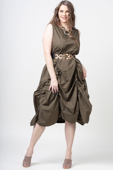 Rochie spectaculoasa kaki, din poplin satinat, cu falduri [2]