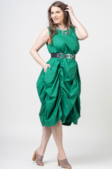 Rochie spectaculoasa verde, din poplin satinat, cu falduri [2]