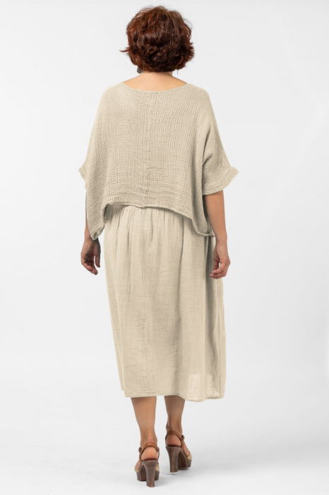 Rochie suprapusa cu bluza plasa, din bumbac, bej [3]