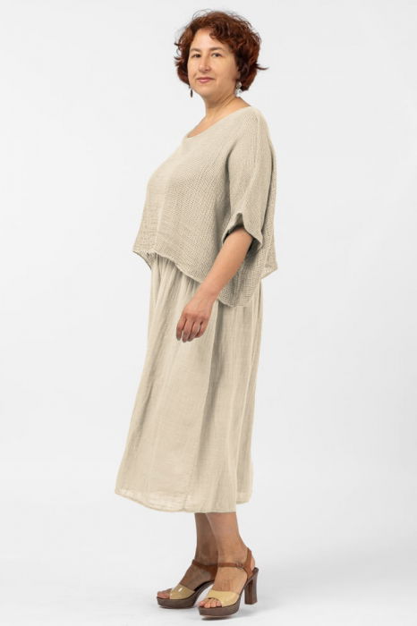 Rochie suprapusa cu bluza plasa, din bumbac, bej [2]