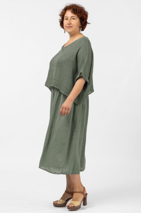 Rochie suprapusa cu bluza plasa, din bumbac, kaki [2]