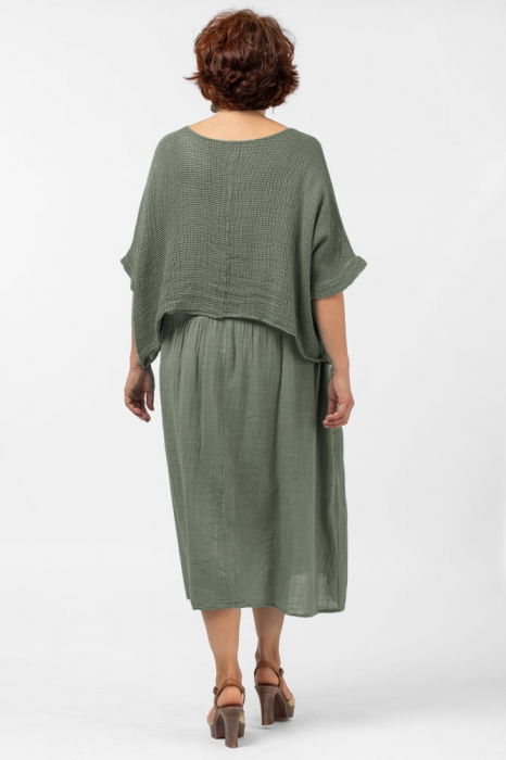 Rochie suprapusa cu bluza plasa, din bumbac, kaki [3]