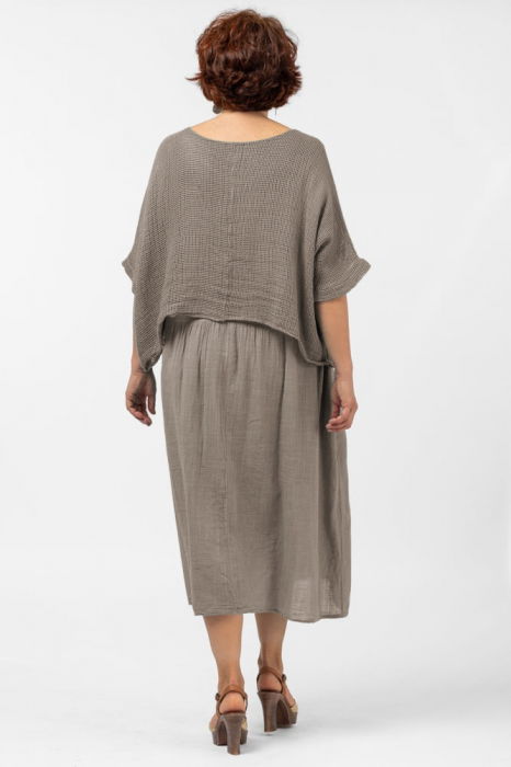 Rochie suprapusa cu bluza plasa, din bumbac, bej inchis [3]