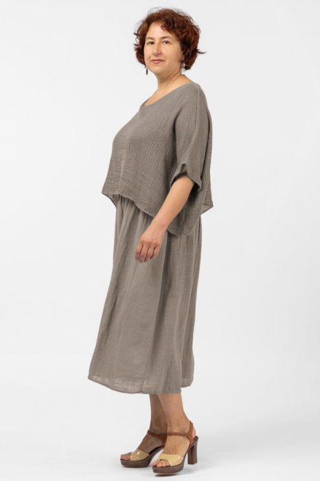 Rochie suprapusa cu bluza plasa, din bumbac, bej inchis [2]