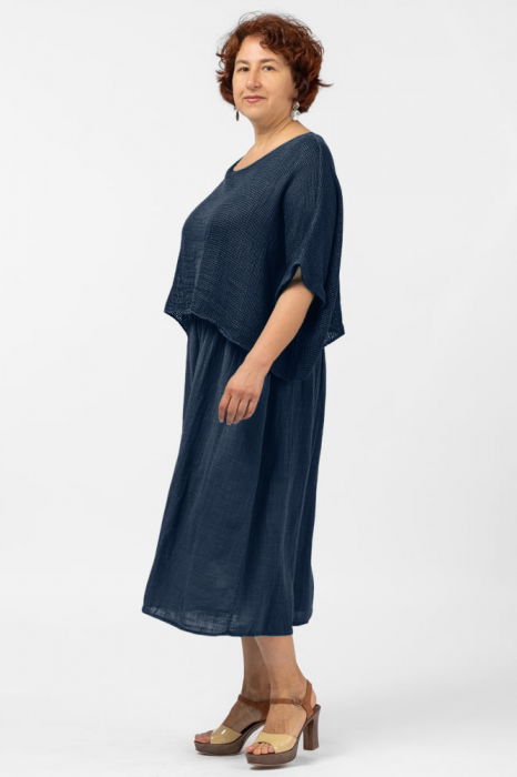 Rochie suprapusa cu bluza plasa, din bumbac, bleumarin [2]