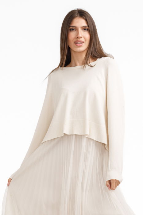 Rochie suprapusa din tulle  cu puloveras despicat la spate, bej ivoire [2]