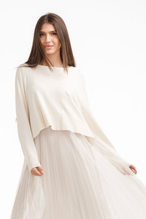 Rochie suprapusa din tulle  cu puloveras despicat la spate, bej ivoire [3]