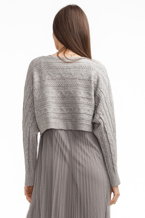 Rochie suprapusa din tulle cu bulinute cu puloveras cu model, gri [4]