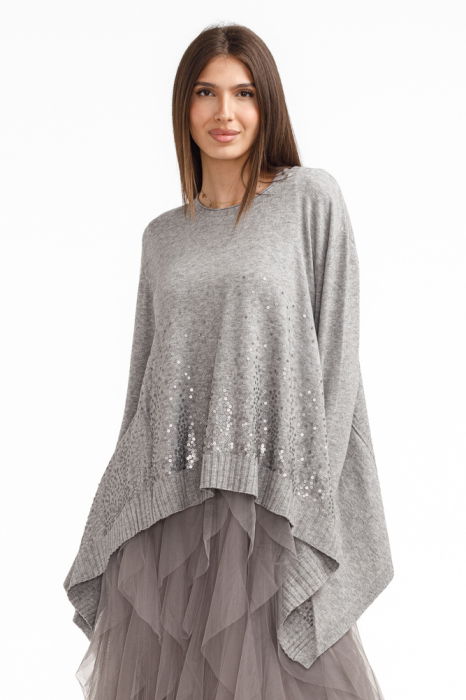 Rochie suprapusa din tulle, cu pulover in colturi oversize cu ploaie de paiete, gri [2]