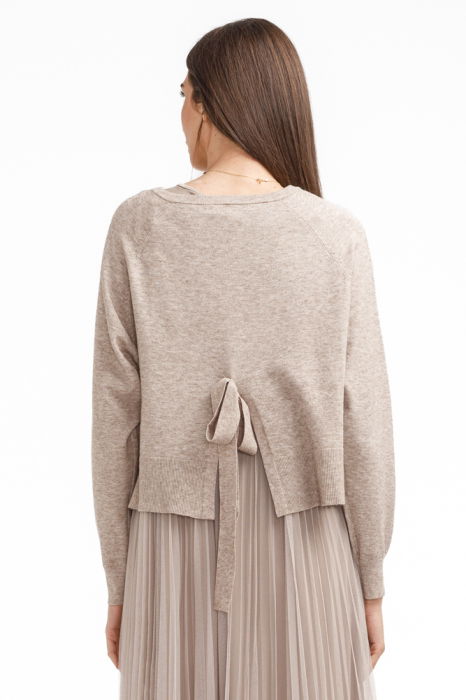 Rochie suprapusa din tulle  cu puloveras despicat la spate, bej [4]