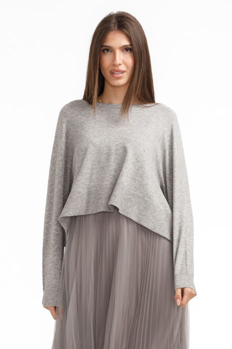 Rochie suprapusa din tulle  cu puloveras despicat la spate, gri [2]