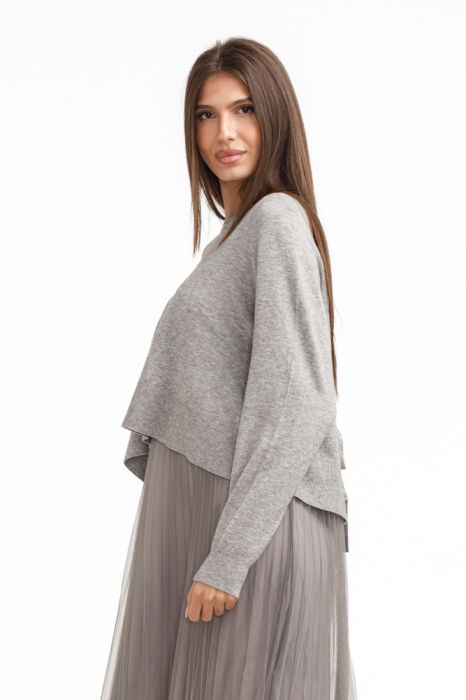 Rochie suprapusa din tulle  cu puloveras despicat la spate, gri [3]