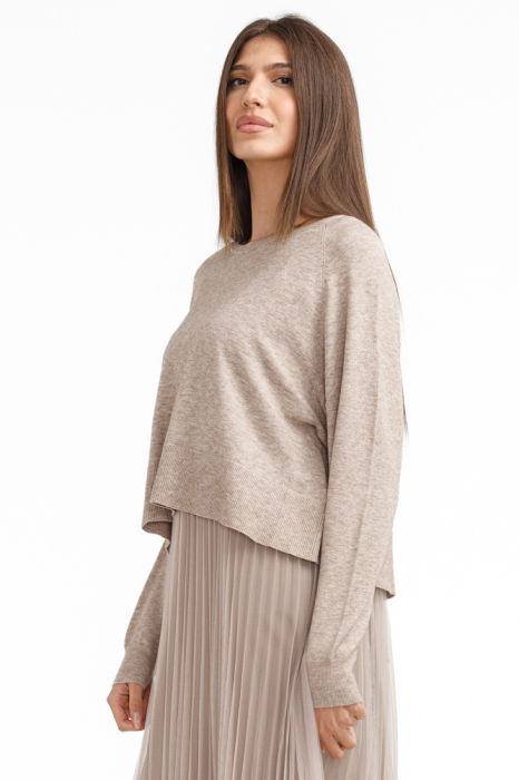 Rochie suprapusa din tulle  cu puloveras despicat la spate, bej [3]