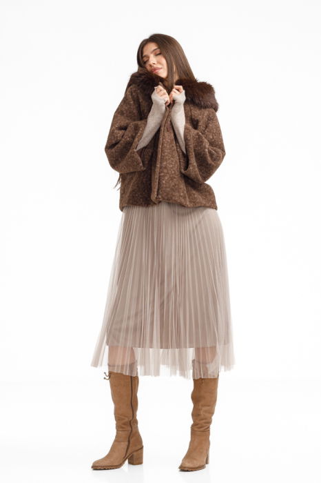 Rochie suprapusa din tulle  cu puloveras despicat la spate, bej [6]