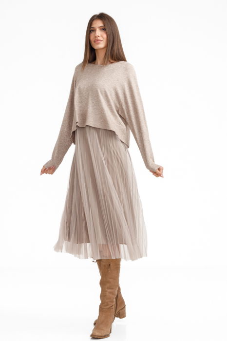 Rochie suprapusa din tulle  cu puloveras despicat la spate, bej [2]