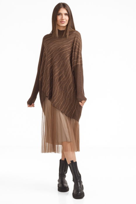 Rochie suprapusa din tulle  cu pulover asimetric, maro [2]