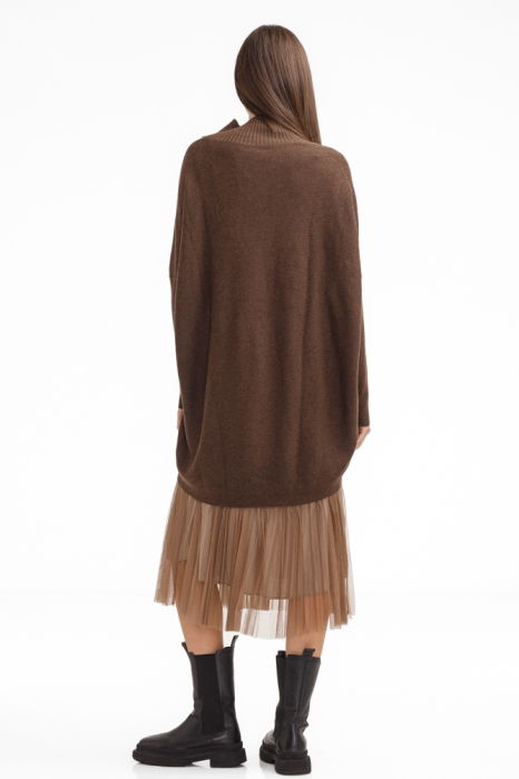 Rochie suprapusa din tulle  cu pulover asimetric, maro [4]