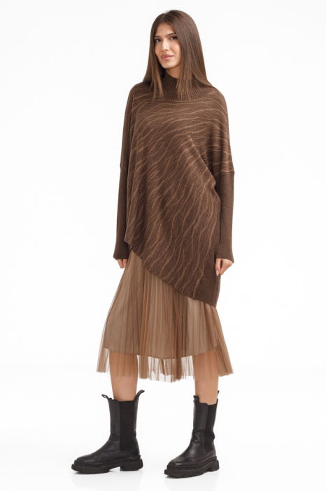Rochie suprapusa din tulle  cu pulover asimetric, maro [3]